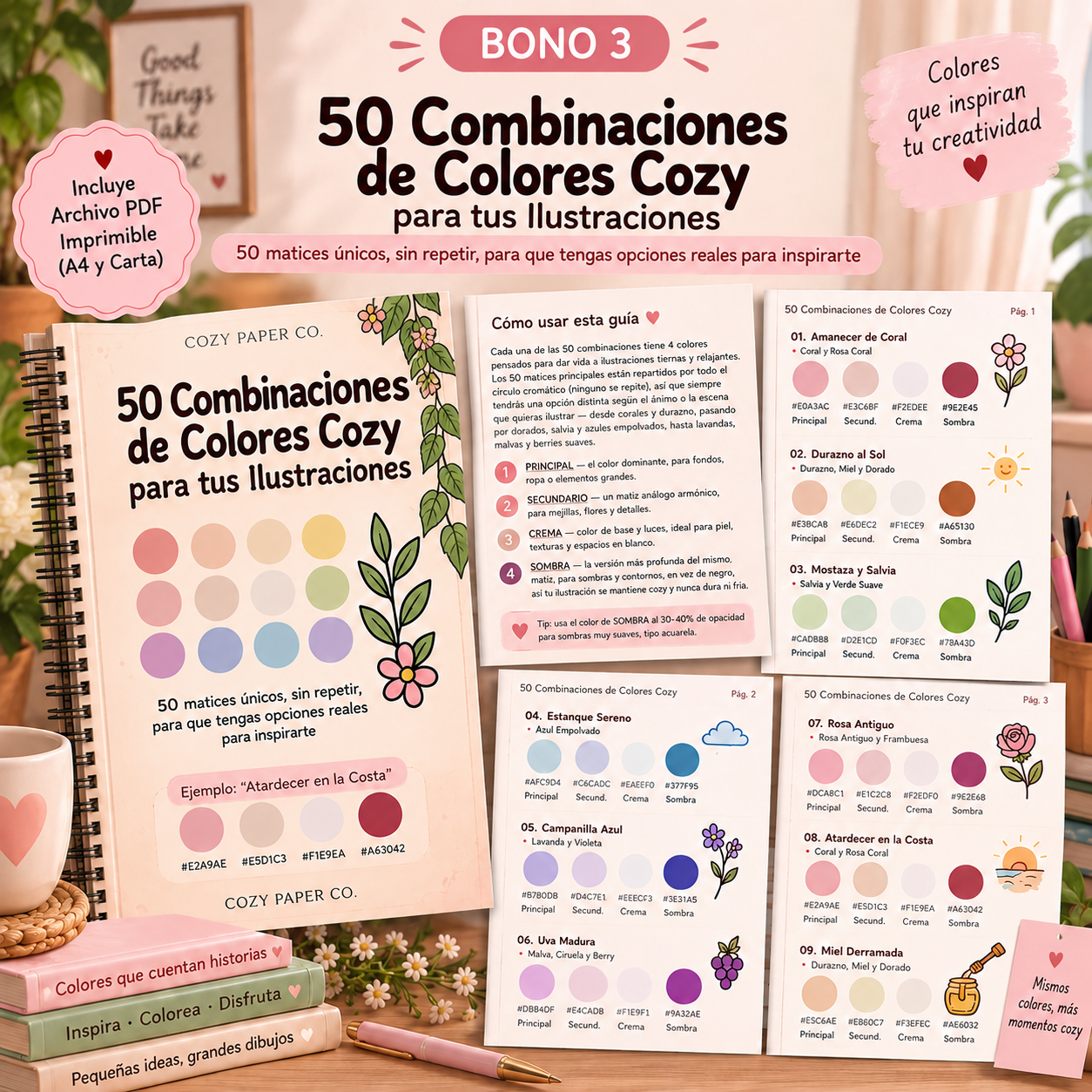 Mockup del bono 50 Combinaciones de Colores Cozy