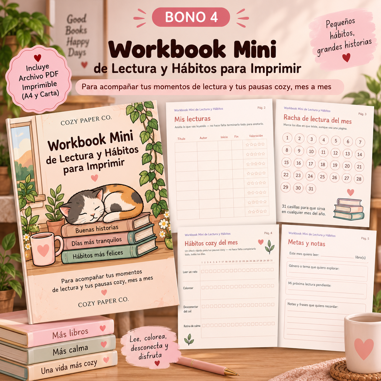 Mockup del bono Workbook Mini de Lectura y Hábitos para Imprimir